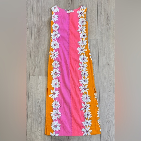 Vintage Hawaiian Homemade Barkcloth Floral Pink Orange Maxi Sheath Column Dress - Picture 2 of 13
